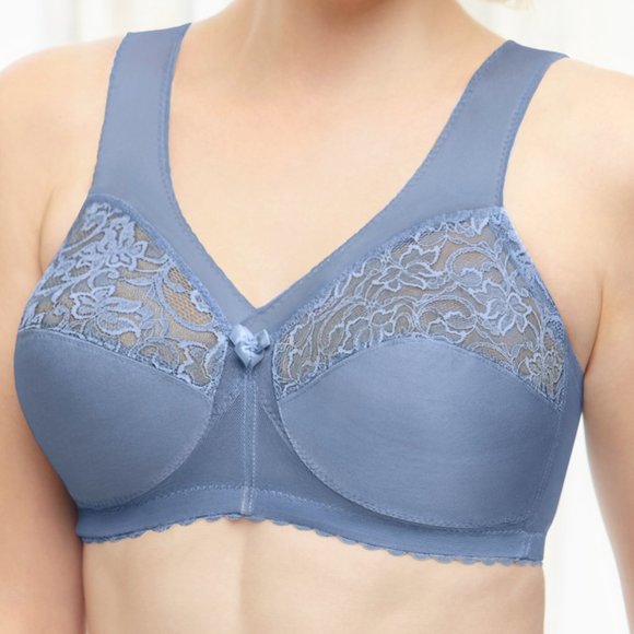 Glamorise 48i MAGIC LIFT Support Bra LACE~CUPS & WIDE~COMFORT~STRAPS Blue NEW - Picture 3 of 12